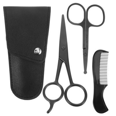 Luxshiny Stainless Steel Beard Scissors and Mustache Trimming Kit for Men with Precise Trimming, Anti-rust Hair Scissors Set Includes Comb and Storage Pouch for Home DIY and Barber Shops