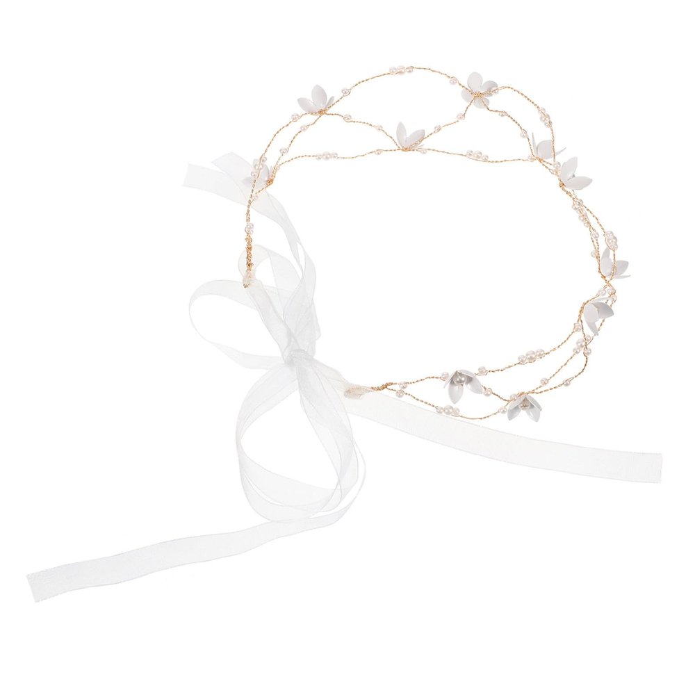 PRETYZOOM Lightweight Women Headband with Artificial Pearl and Gauze, Classic Vintage Bridal Hair Accessory for Weddings and Birthdays, Simple Elegant Flower Design