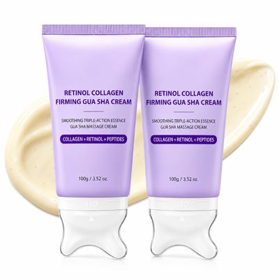 2 Pack- Retinol Collagen Firming Neck Cream, Neck & Jawline Moisturizer with Gua Sha Massage Applicator, Peptides Formula for Mature Skin, 100g x2