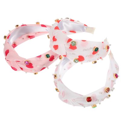 Mipcase 3pcs Women's Knotted Headbands Bow Hair Bands Comfortable Polyester Wide Headdress for Valentine and Everyday Wear Stylish Heart Design