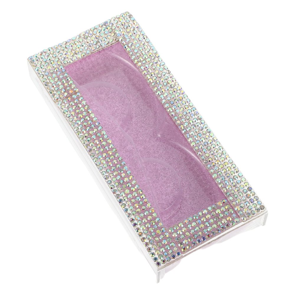 SOPOTUTU Pink Rhinestone False Eyelashes Case with Slide out Design and Tray Organizer, Protective Plastic Storage Box for Travel and Occasions