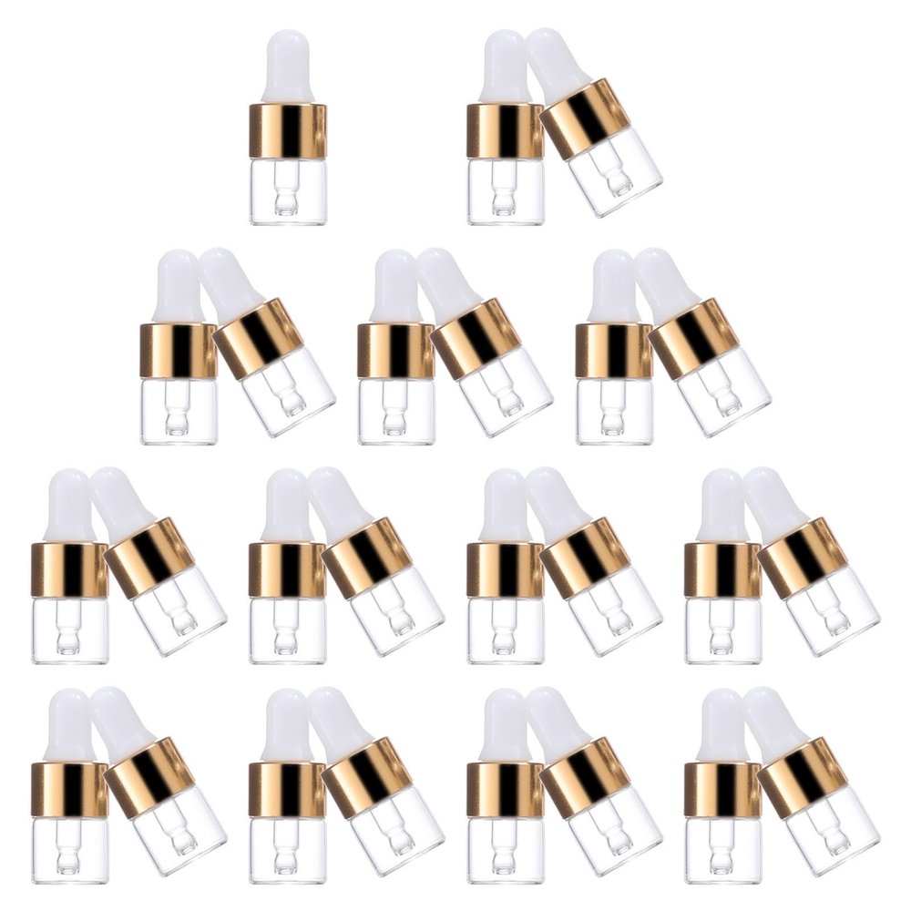 KHBUAB Glass Dropper Bottles Glass Bottles 1ml 25pcs Leak-proof with Lids and Droppers, for Liquid Storage for Essential Oils and Perfumes and Outdoor Use