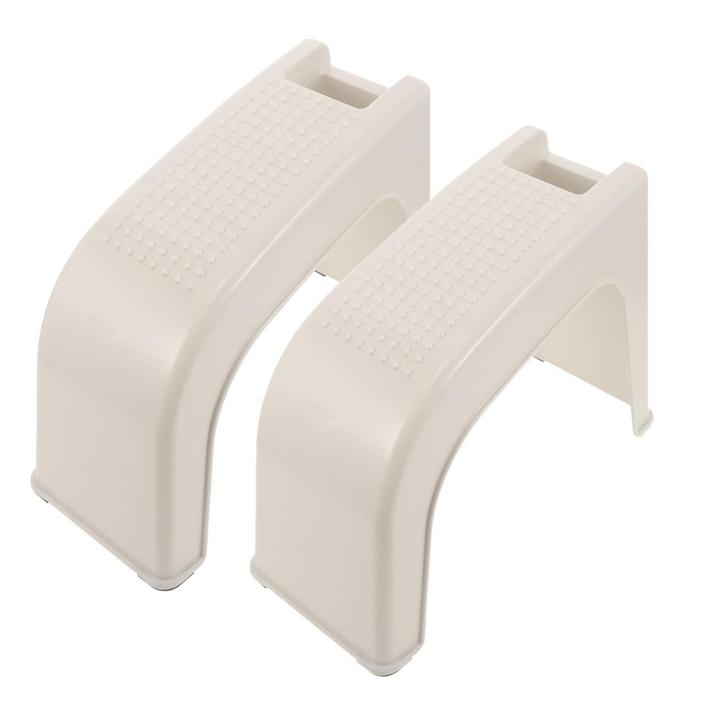 Uonlytech 2pcs Plastic Pedicure Foot Rest Stools with Built-in Storage Box, Raised Stable Base, and Spacious Antislip Platform, Beige Corner Shape for Pedicure Sessions and Bathing to Leg