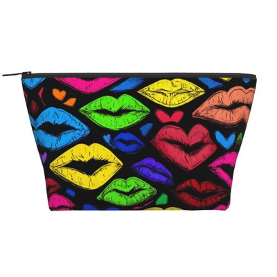 OXJOIIS Women Ladies Storage Bag Organizer for Toiletry Digital Accessories Trip, Large Capacity Travel Makeup Train Case Multipurpose Travel Makeup Pouch, Colorful Love Lips Art