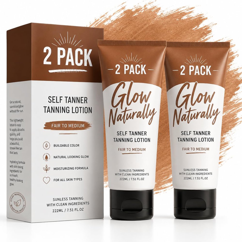2 Pack- Self Tanner Lotion for Fair to Medium Skin Tones, Buildable Sunless Tanning Lotion, Natural Looking Glow, Moisturizing Formula, Streak-Free Color, 7.5 oz Each