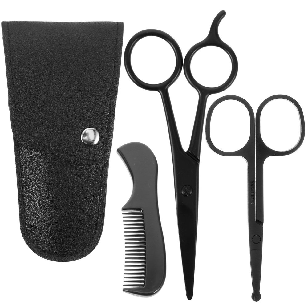 PRETYZOOM Stainless Steel Mustache and Beard Trimming Scissors Set for Men with Precise Trimming and Anti-rust Features Includes 2 Scissors, Small Comb, and Storage Pouch for Outdoor Travel