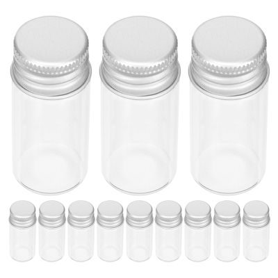 SHINEOFI 12pcs Mini Glass Bottles with Aluminum Caps 15ml 0.5oz Small Cylindrical Jars for Art Craft Decor and Craft Storage Compatible with Droppers and Dispensing Pumps
