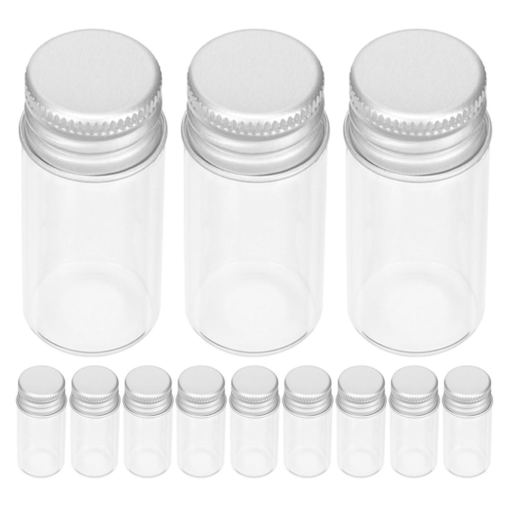 SHINEOFI 12pcs Mini Glass Bottles with Aluminum Caps 15ml 0.5oz Small Cylindrical Jars for Art Craft Decor and Craft Storage Compatible with Droppers and Dispensing Pumps