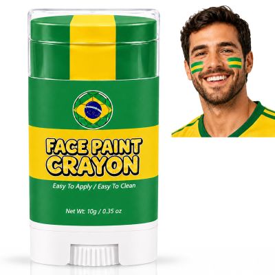 Brazil World Cup Face Paint Stick,Green Yellow and Green Brazil Soccer Fan Flag Face Body Paint Crayon,2026 World Cup Fans Eye Black,Sweatproof & High Pigment for Football,Rugby,Softball,Baseball