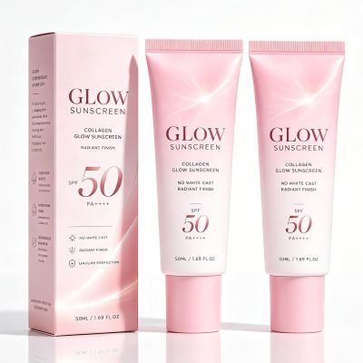 No White Cast Glow Collagen Sunscreen, SPF 50 Broad Spectrum Face Sunscreen, Lightweight Hydrating Formula with Peptide & Cica, Daily Sun Routine for All Skin Types (2Pack)