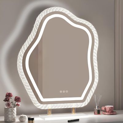 Irregular Tabletop Vanity Mirror with LED Lights, Cloud Shape Illuminated Cosmetic Mirror, Touch Switch 3 Lighting Modes for Makeup and Shaving(47x62cm/18.5x24.4in)
