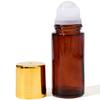 Syutokul Rose Quartz Roller Ball Bottle, 50ml Rose Quartz Roller Bottle Refillable Amber Glass Ball Applicator with Golden Cap for Essential Oils. view 1