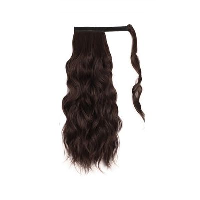 Synthetic Long Wavy Ponytail Hairpiece Wrap On Clip Hair Extensions With Bangs Clips Front Two Side Fringe For Women Daily Use(Chestnut Brown)