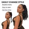 Synthetic Long Wavy Ponytail Hairpiece Wrap On Clip Hair Extensions With Bangs Clips Front Two Side Fringe For Women Daily Use(Chestnut Brown) view 4
