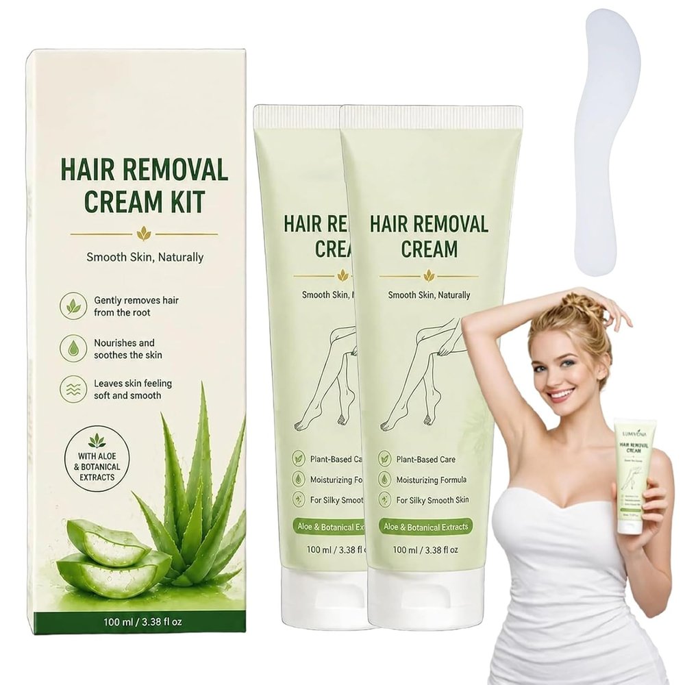 Lumivona Hair Removal Cream for Women & Men, Gentle Depilatory Cream with Cica, Chamomile & Aloe Vera, Body Hair Remover for Legs Arms Underarms Bikini Line, Sensitive Skin Formula (2 Pack)