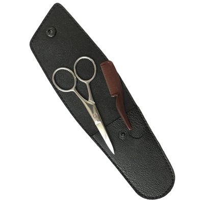 Didiseaon Stainless Steel Mustache Trimming Scissors and Beard Shears with Comb and Storage Bag, Black, Precise Trimming Tool for Men, Easy to Carry, for Home DIY and Hair Salons