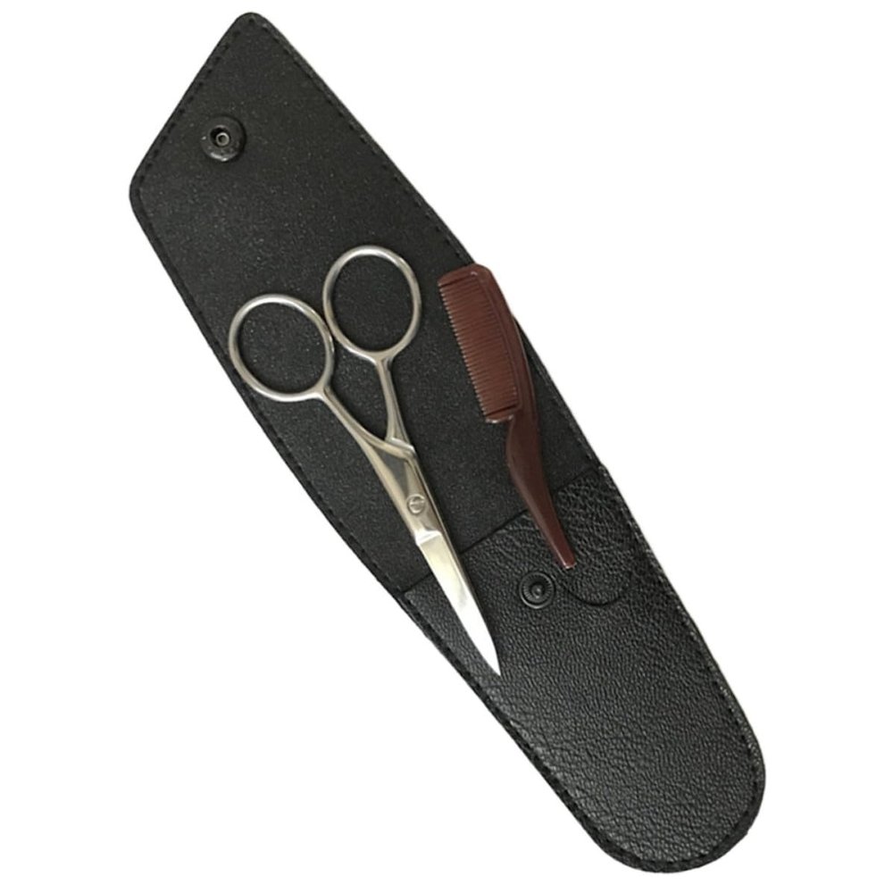 Didiseaon Stainless Steel Mustache Trimming Scissors and Beard Shears with Comb and Storage Bag, Black, Precise Trimming Tool for Men, Easy to Carry, for Home DIY and Hair Salons