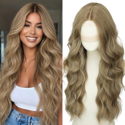 Nnzes Ash Honey Blonde Wigs for Women, 26 Inch Long Wavy 4x1 Lace Part Wig