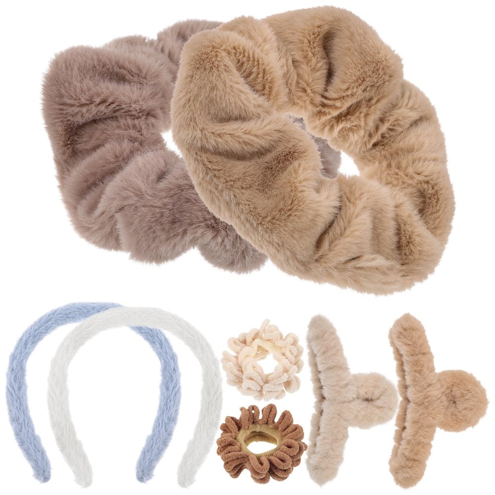 HEATSHAKING Plush Hair Accessories for Women and Including Hairband Hair Clip and Firm Hold and Long Serving Life White Flocking and Abs Material for Working and Sporting