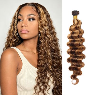 Human Hair Bundles 32 Inch P4/27 Brown/Honey Deep Wave Bundles,100 Gram