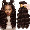 28 30 32 inch #4 Human Hair Bundles Brown Loose Wave Bundles Human Hair Brazilian 8A Dark Brown Loose Body Wave Bundle 300g view 1