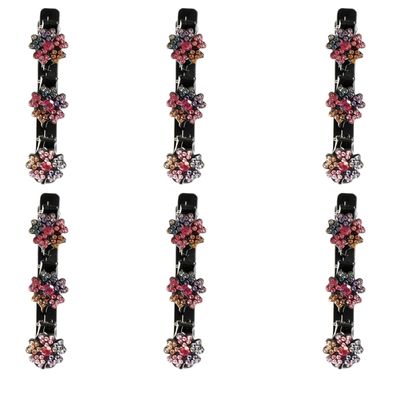 6 Pcs Rhinestone Art Hair Clips for Women, Multicolored Braided Duckbill Clips for Bangs, Side Hair Styling Accessories