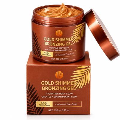 Gold Shimmer Tanning Gel | Browning Tan Accelerator | Non-Greasy, Water-Resistant with Carrot & Coconut Oil | Vitamin A & E For Moisture & Hydration | Made in Greece | 5 oz + Spatula