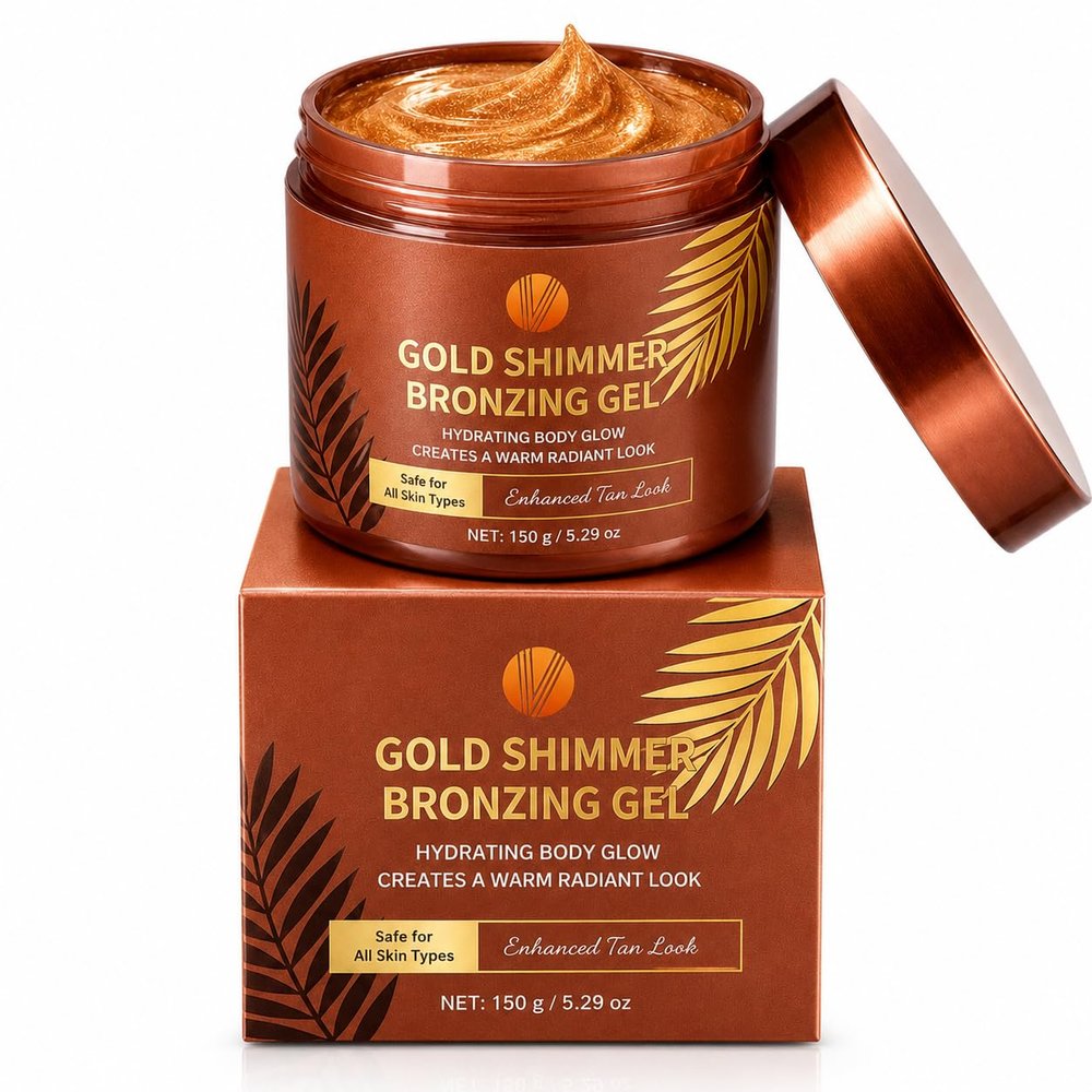 Gold Shimmer Tanning Gel | Browning Tan Accelerator | Non-Greasy, Water-Resistant with Carrot & Coconut Oil | Vitamin A & E For Moisture & Hydration | Made in Greece | 5 oz + Spatula