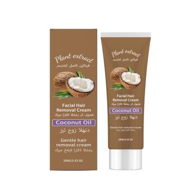 Facial Hair Removal Cream with Coconut Oil, Gentle Depilatory Cream for Face, Nourishing Formula for Smooth Skin, All Skin Types (3.53 oz)