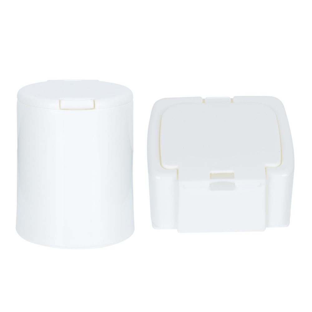 WRITWAA 2pcs Pp Cotton Swab Holder with Lid, Mini Square round Storage Containers for Makeup Balls and Cotton Swabs, Convenient Refill, Neatly Stacked, for Home and Bathroom Counter