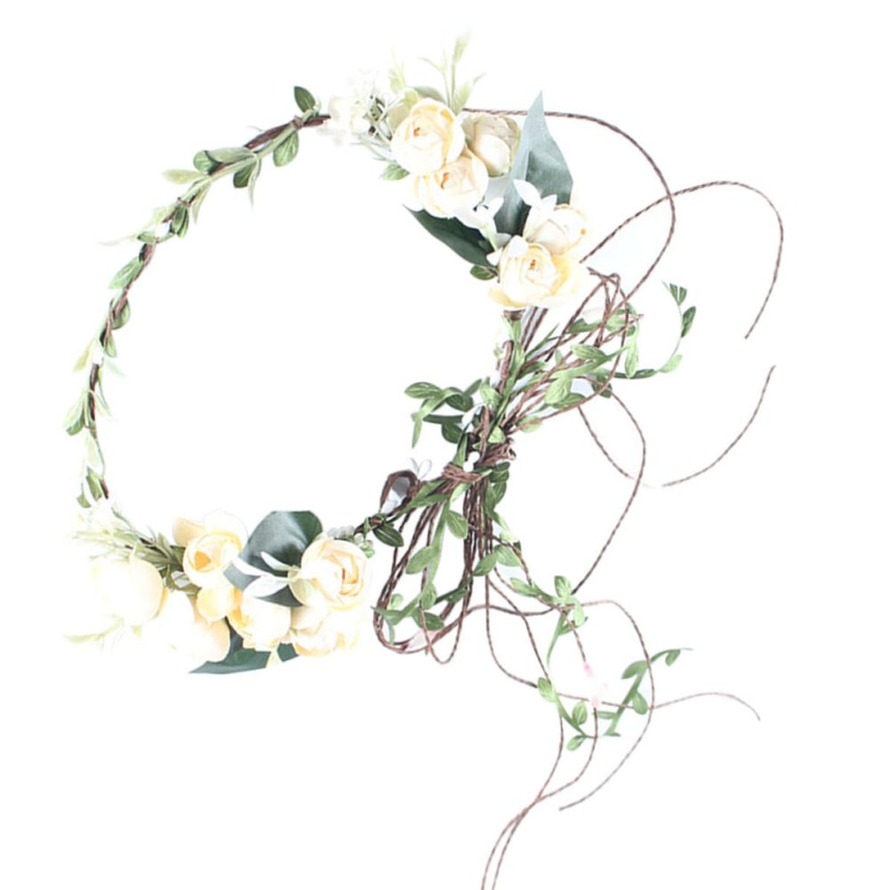 Ciieeo Bohemian Style Floral Hair Headband Wreath with Simulated Cloth Flowers, Eye-catching Photo Prop for Wedding and Photography Beach Accessories