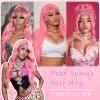 Tobeallo 32 Inch Pink Human Hair Wig Pink Body Wave 13x6 HD Lace Front Wigs view 4