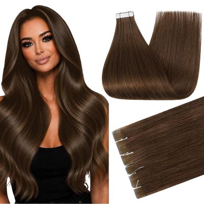 Full Shine Invisi Edge Tape in Hair Extensions, Dark Chestnut 20 Inch