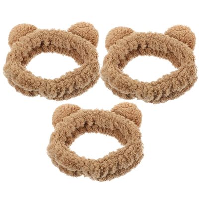 Lurrose 3 Pcs Khaki Bear Ears Headbands for Women, Elastic Design Fabric Makeup and Spa Hairbands, Simple to Wear Face Washing Hairbands for Spa and Makeup