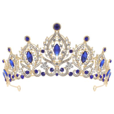 TOMETURE Delicate Blue Crystal Wedding Headband for Women, Alloy Bridal Crown Hair Accessory, Easy to Wear and Take, for Photo Shoots and Engagement