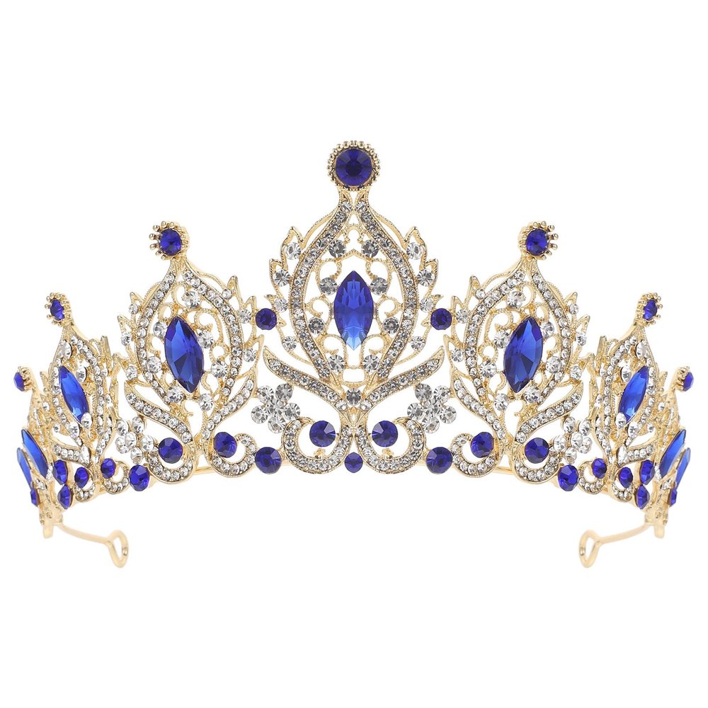 TOMETURE Delicate Blue Crystal Wedding Headband for Women, Alloy Bridal Crown Hair Accessory, Easy to Wear and Take, for Photo Shoots and Engagement