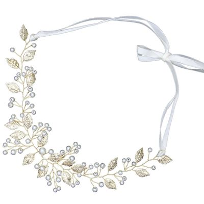 BUTIFULSIC Golden Alloy Bridal Headband with Leaf Shape and Pearl Accents for Weddings and Proms, Elegant Hair Jewelry for Women