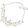 BUTIFULSIC Golden Alloy Bridal Headband with Leaf Shape and Pearl Accents for Weddings and Proms, Elegant Hair Jewelry for Women view 1