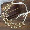 BUTIFULSIC Golden Alloy Bridal Headband with Leaf Shape and Pearl Accents for Weddings and Proms, Elegant Hair Jewelry for Women view 4