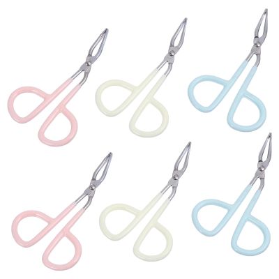 JEWEDECO Eyebrow Tweezers for Precise Hair Removal Stainless Steel 6pcs Scissors Shaped with Flat Straight Tip Portable Design Random Color for Private Beauty Care and Professional Beauty