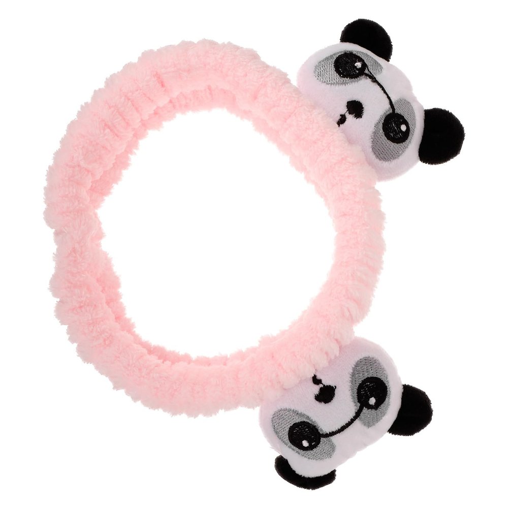 ORFOFE Cute Pink Panda Cartoon Face Washing Headband for Women Adults, Comfortable Coral Fleece Hair Band, Easy to Wear Spa Makeup Headband for Daily Skincare