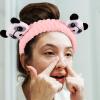 ORFOFE Cute Pink Panda Cartoon Face Washing Headband for Women Adults, Comfortable Coral Fleece Hair Band, Easy to Wear Spa Makeup Headband for Daily Skincare view 4