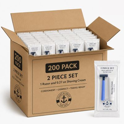 YACHT & SMITH 200 Pack Shaving Cream & Razor Kits, Disposable Razor with Shaving Cream Packet, Bulk Hygiene Kits