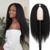 Forevermore Yaki Straight V Part Wig Human Hair Kinky Straight Vpart Human Hair Wig For Black Women 24 Inch Upgrade Glueless U Part Wig Half Wigs Clips In No Leave Out 180% Density Natural Color view 1