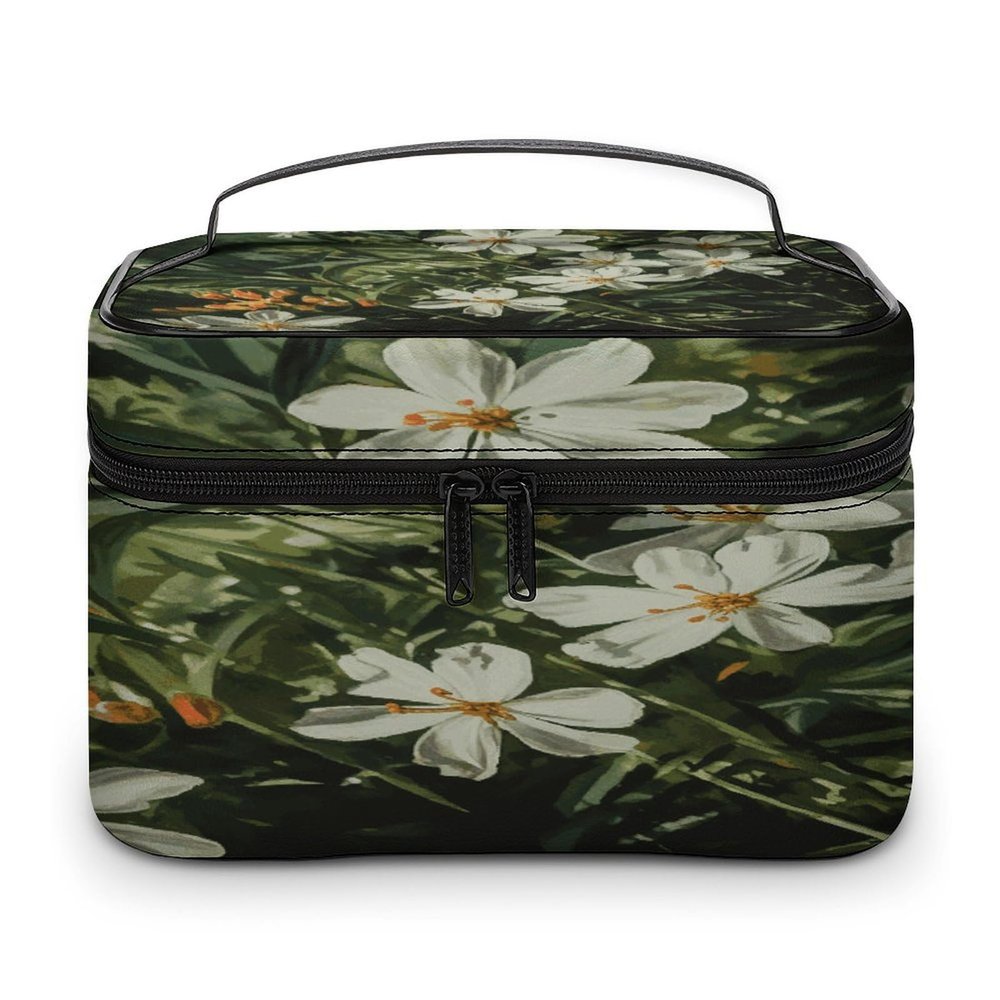 FodPand Flowers And Green Leaves Makeup Bag Toiletry Bag Cosmetic Bags