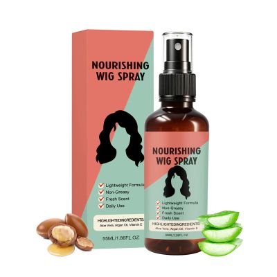 Lightweight No-Rinse Nourishing Wig Spray for Synthetic & Human Hair, 1.86 Fl Oz Synthetic Wig Spray for Reduces Tangles, Quick-Drying, Non-greasy Formula for Daily Use (1PCS, 55ml/pcs)