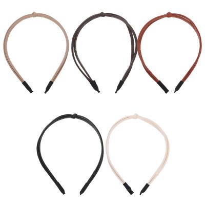 Cabilock 5pcs Knotted Leather Headbands for Women Thin Lightweight Headbands to Securely Hold Hairstyle Stylish Fashionable Hair Accessories for Everyday Wear