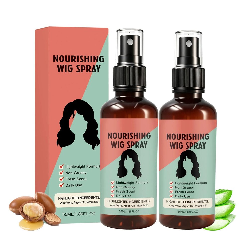 Lightweight No-Rinse Nourishing Wig Spray for Synthetic & Human Hair, 1.86 Fl Oz Synthetic Wig Spray for Reduces Tangles, Quick-Drying, Non-greasy Formula for Daily Use (2PCS, 55ml/pcs)