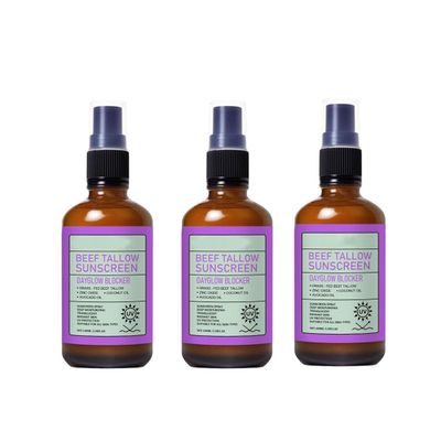 Beef Tallow Sunscreen Spray with Zinc Oxide & Coconut Oil, Moisturizing Sun Protection for Face & Body, 3.38 Fl Oz Each, 3Pack