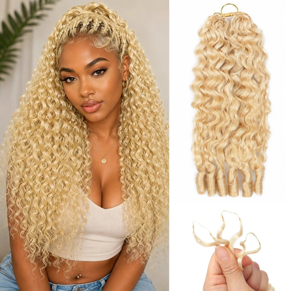613 Burmese Curly Crochet Human Hair Invisible Miracle Knots Feather Crochet Human Hair20 Inch 150 Strands Pre-Separated 613 Dyeable Reusable Crochet Hair for Black Women